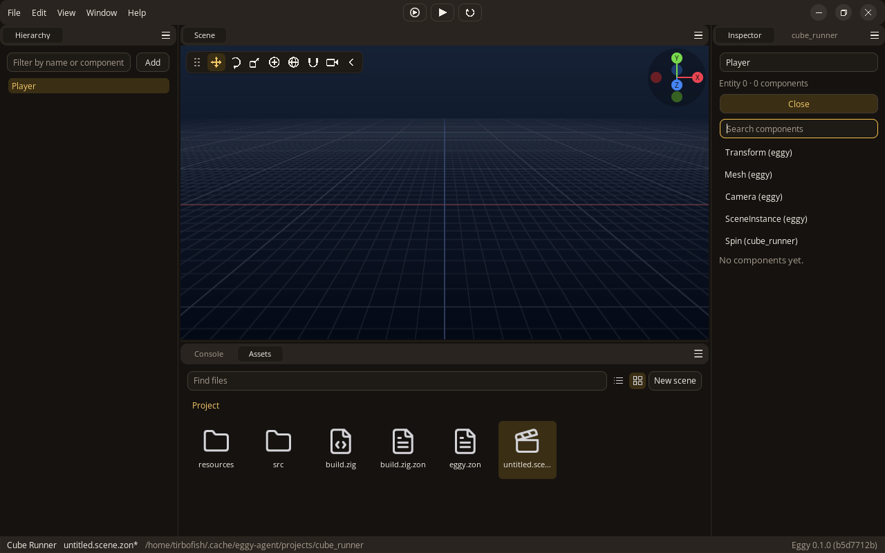 The Add component list for the Player entity