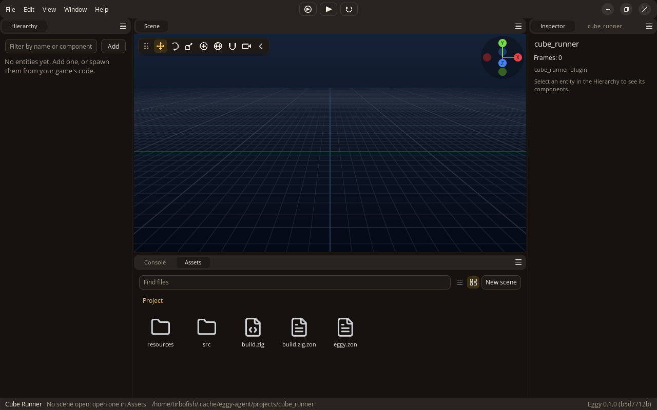 The editor with an empty project open