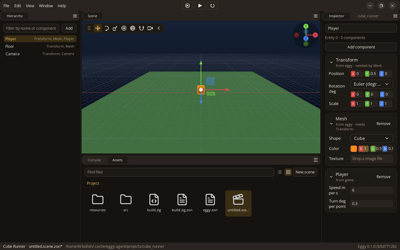 The Player entity with the Player component added